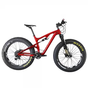 ICAN Popular 26er carbon fat bike full suspension rear spacing 197x12mm snow sand bicycle with 120mm BSA Maxxis Tire 4.8 inch