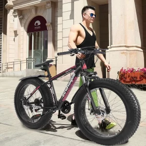 Fat Tire Mens Mountain Bike High Quality 21 Speed Mountain Bike 17inch Bike Fat Tire Beach Bicycle Shock Absorbe Bicycle#HWC